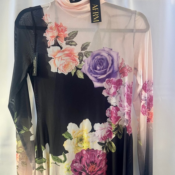 AFRM Shailene Floral Mesh Turtleneck Midi Dress Long Sleeve Size M NWT - Picture 3 of 16